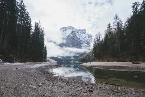 The lake is surrounded by forest which are famous for scenic hiking trails. Stock Photos