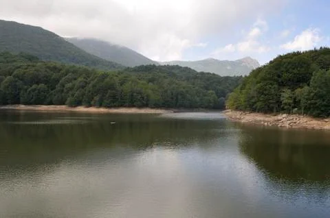 Lake surrounded by nature Stock Photos