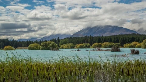 Lake Tekapo and mountain range of Mount Dobson,4k,timelapse Stock Footage 229716981