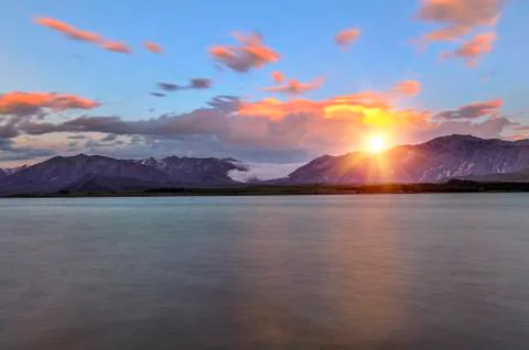 Lake Tekapo at sunset Stock Photos