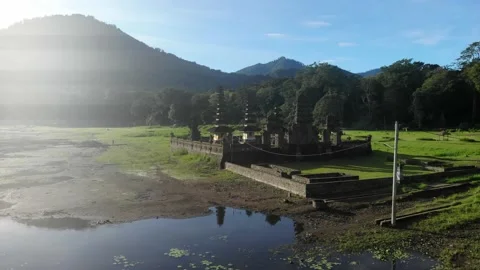 Lake Temple 4K Drone 2 Stock Footage 198884343