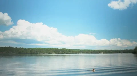 Lake TIme Lapse With Swimmers Stock Footage 7755795