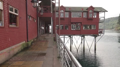 Lake top restaurant Stock Footage 77047208