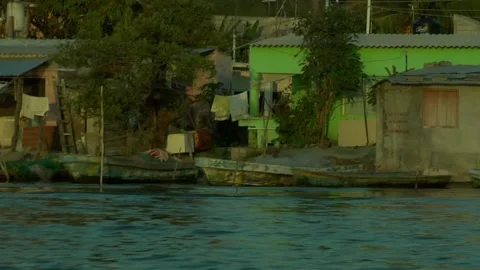 Lake town at sunset Stock Footage 137550085