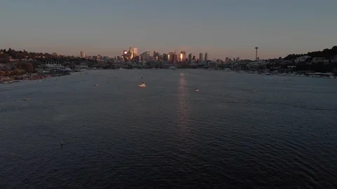 Lake Union skyline distant Stock Footage 97701973