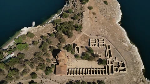 Lake Van Unique Drone Clip, Akdamar Island, Ancient Church, Turkey, 4K Stock Footage 259594426