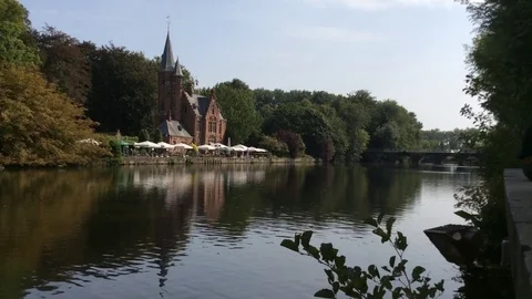 A Lake view in Bruge, Belgium Stock Footage