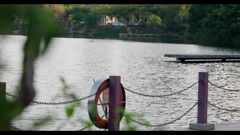 Lake View with Distant Road Traffic for Mindfulness Background Use Stock Footage 328093657