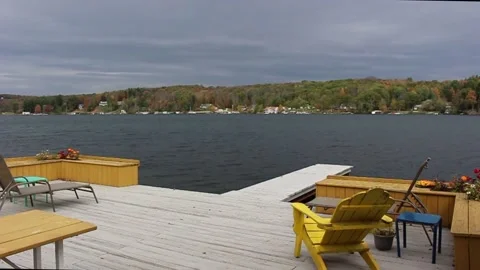 Lake View From A Dock With Ominous Dark Clouds Stock Footage 140688683