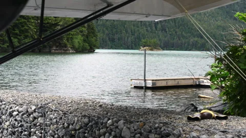 Lake View of Dock From A Small Moored On Shoreline, Cordova, Alaska Stock Footage 331745616