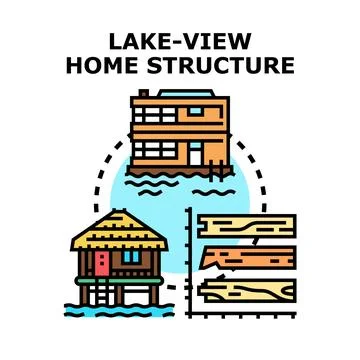 Lake view home structure and wood construction Stock Illustration