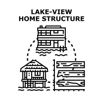 Lake view home structure and wood construction Stock Illustration