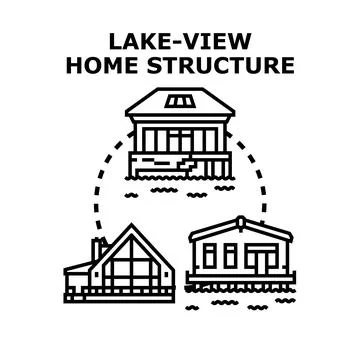 Lake view house structure concept and waterfront property Stock Illustration