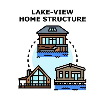 Lake view house structure concept and waterfront property Stock Illustration