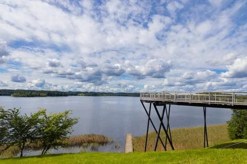 Lake view with modern elevated walkway Stock Photos