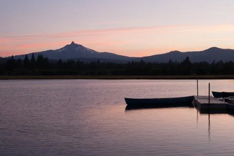 Lake view at sunset Stock Photos