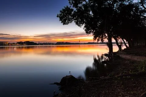 Lake view at sunset timing Stock Photos