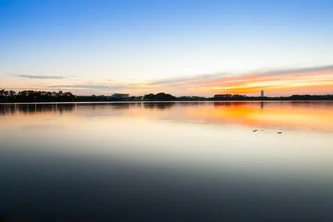 Lake view at sunset timing Stock Photos