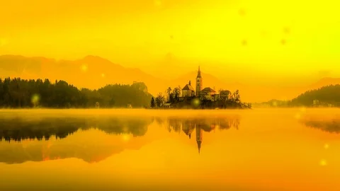 Lake Village Orange Particles Loop Stock Footage 117352790