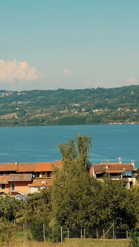 Lake Viverone. Beautiful view. The background is mountainous. Stock Footage 311638658