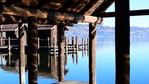 Lake of Viverone palafitte with water reflection 動画素材 102088534
