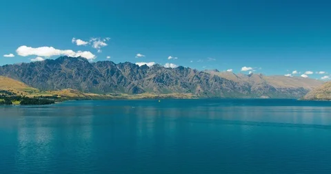 Lake Wakatipu  view over Queenstown and the remarkables mountain range, Stock Footage