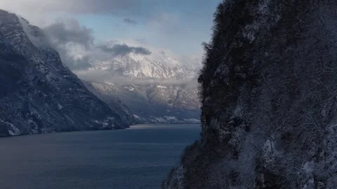Lake Walen Walensee winter scene landscape St, Gallen canton Switzerland snow 動画素材 335232995