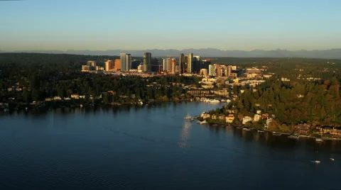 Lake Washington Bellevue Aerial Stock Footage