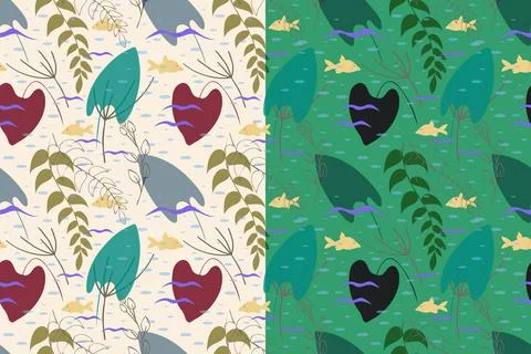 Lake water seamless pattern. Hand drawn graphic composition, cute illustration Stock Illustration