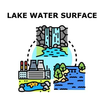 Lake water surface pollution and natural ecosystem cycle Stock Illustration