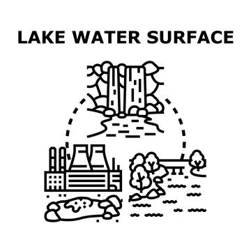 Lake water surface pollution and natural ecosystem cycle Stock Illustration