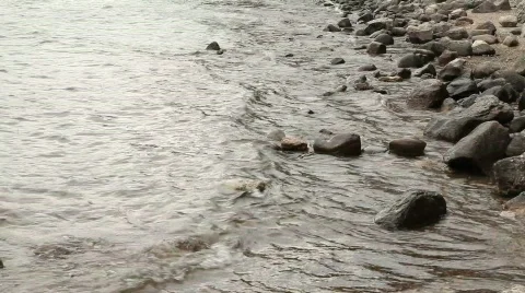 Lake Waves on Shore Rocks Stock Footage 605887