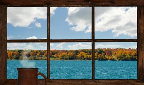 Lake window view. Stock Photos