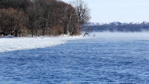 Lake In Winter Steam Clouds Close Up 스톡 동영상 83996917