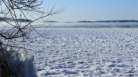 Lake In Winter Steam Clouds CU 動画素材 83996884