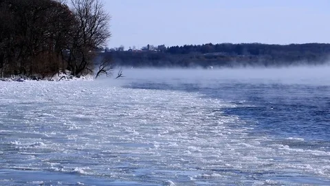 Lake In Winter Steam Clouds Video stock 83833354