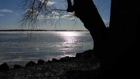 Lake In Winter Steam Clouds ND Filter Stock Footage 83834252