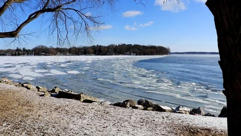 Lake In Winter Steam Clouds Wind Howling Vídeo Stock 83997598