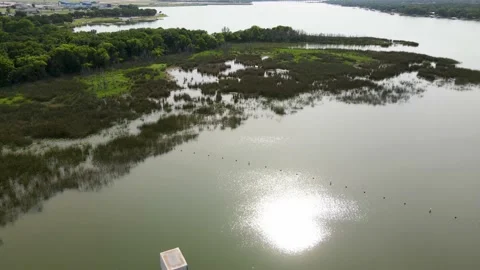 Lake Worth Fort Worth Texas Aerial Footage Near Dam Spillway Marsh Area Stock Footage 197014086