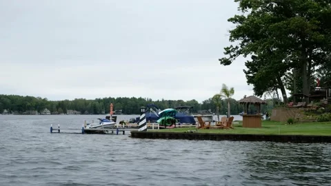 Lakefront Boats 4K Stock Footage 160847545