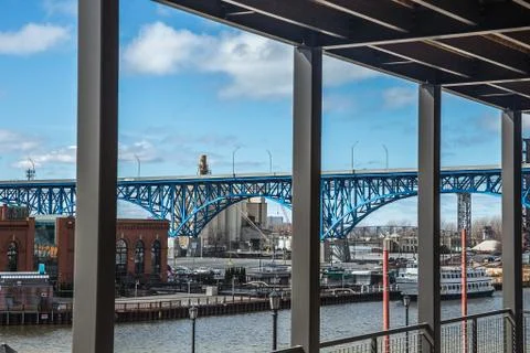 Lakefront with bridge Stock Photos