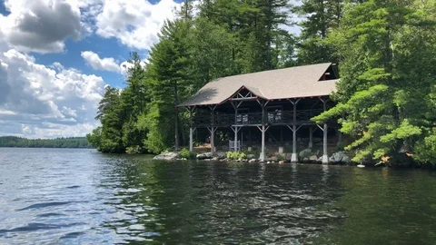 Lakefront Homes Adirondacks Stock Footage 93955842
