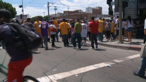 Laker Fans Walking to Parade Video stock 78475866