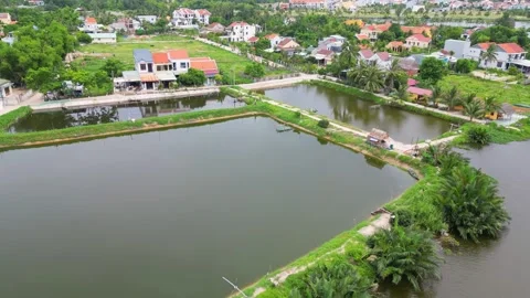 Lakes alongside a river through semi rural land Stock Footage 322867965
