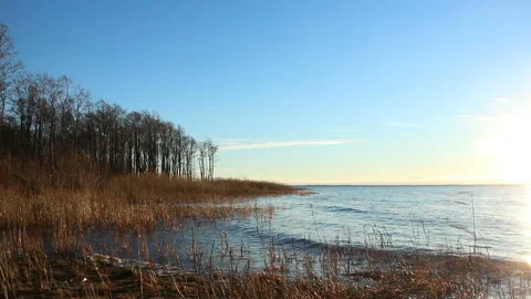 Lakeside autumn setting sun Stock Footage 228266657