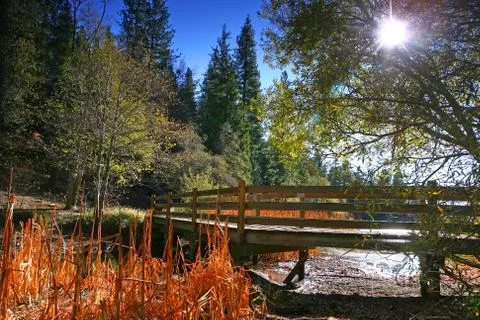 Lakeside bridge landscape Stock Photos