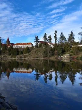 Lakeside Building Complex With Perfect Reflection Fotos de archivo
