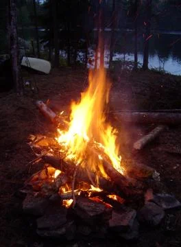 Lakeside Camp Fire Stock Photos