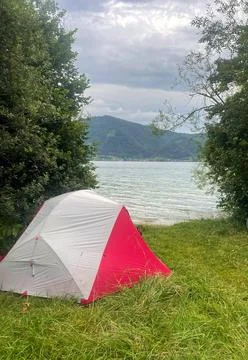 Lakeside Camping Tent Stock Photos