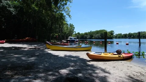 Lakeside Canoes Stock Footage 108876962